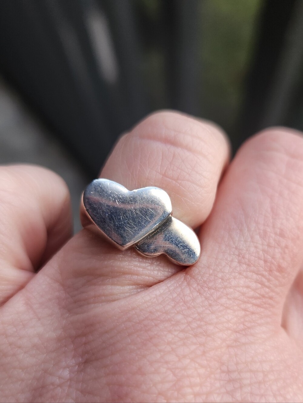 Handmade Sterling Silver 925 Vintage Double Heart Ring Size 7
